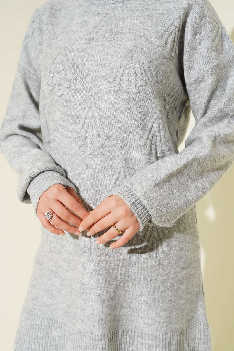 Soft Knit Tunic with Embossed Cherries - Grey