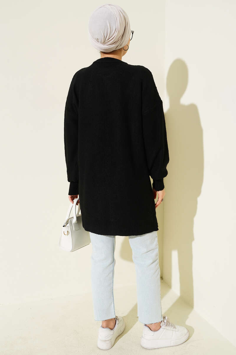 Soft Knit Tunic with Embossed Cherries - Black