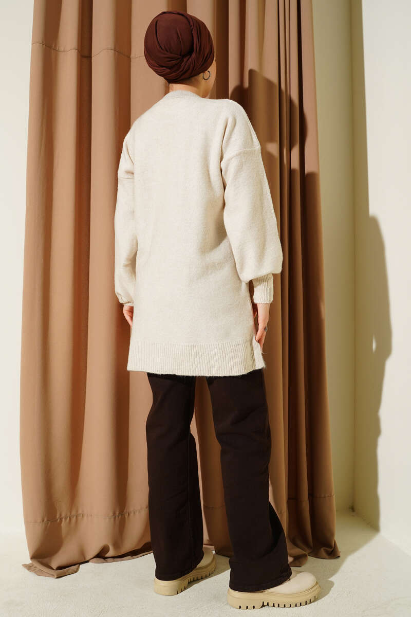 Soft Knit Tunic with Embossed Cherries - Stone
