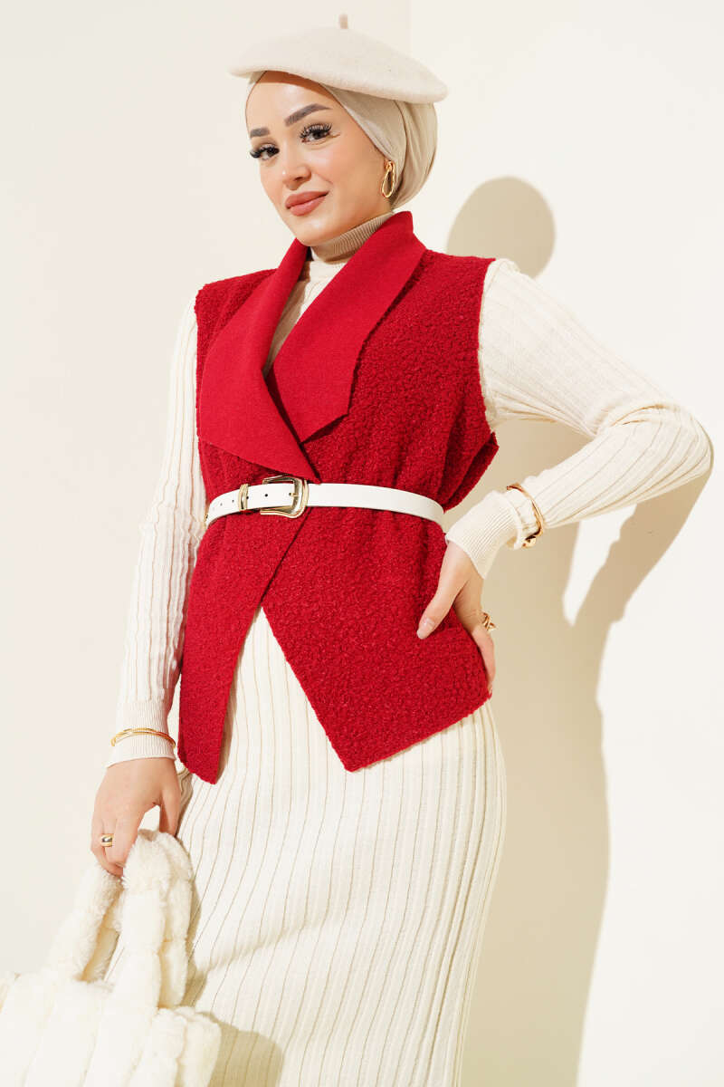 Short Bouclé Vest - Burgundy