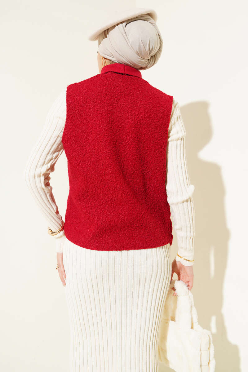 Short Bouclé Vest - Burgundy