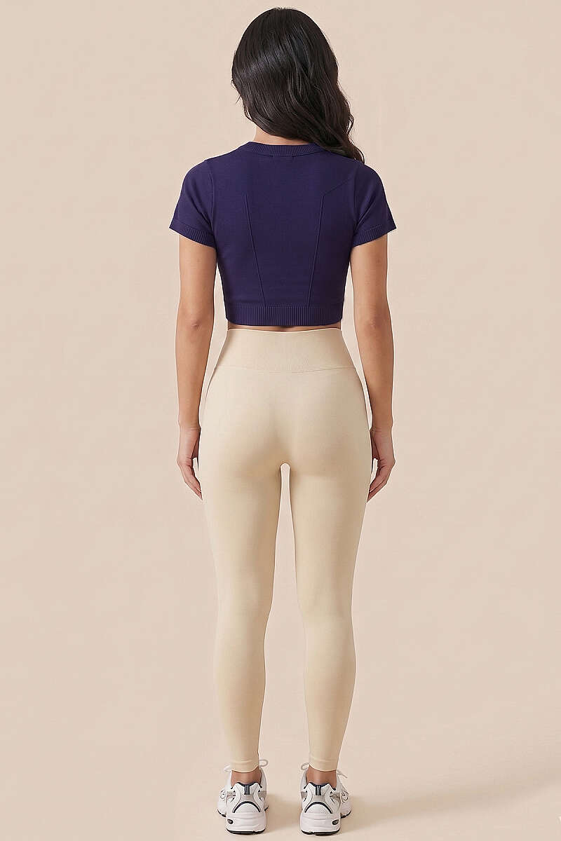 Short-Sleeve Crop Top with Elastic Waist - Navy