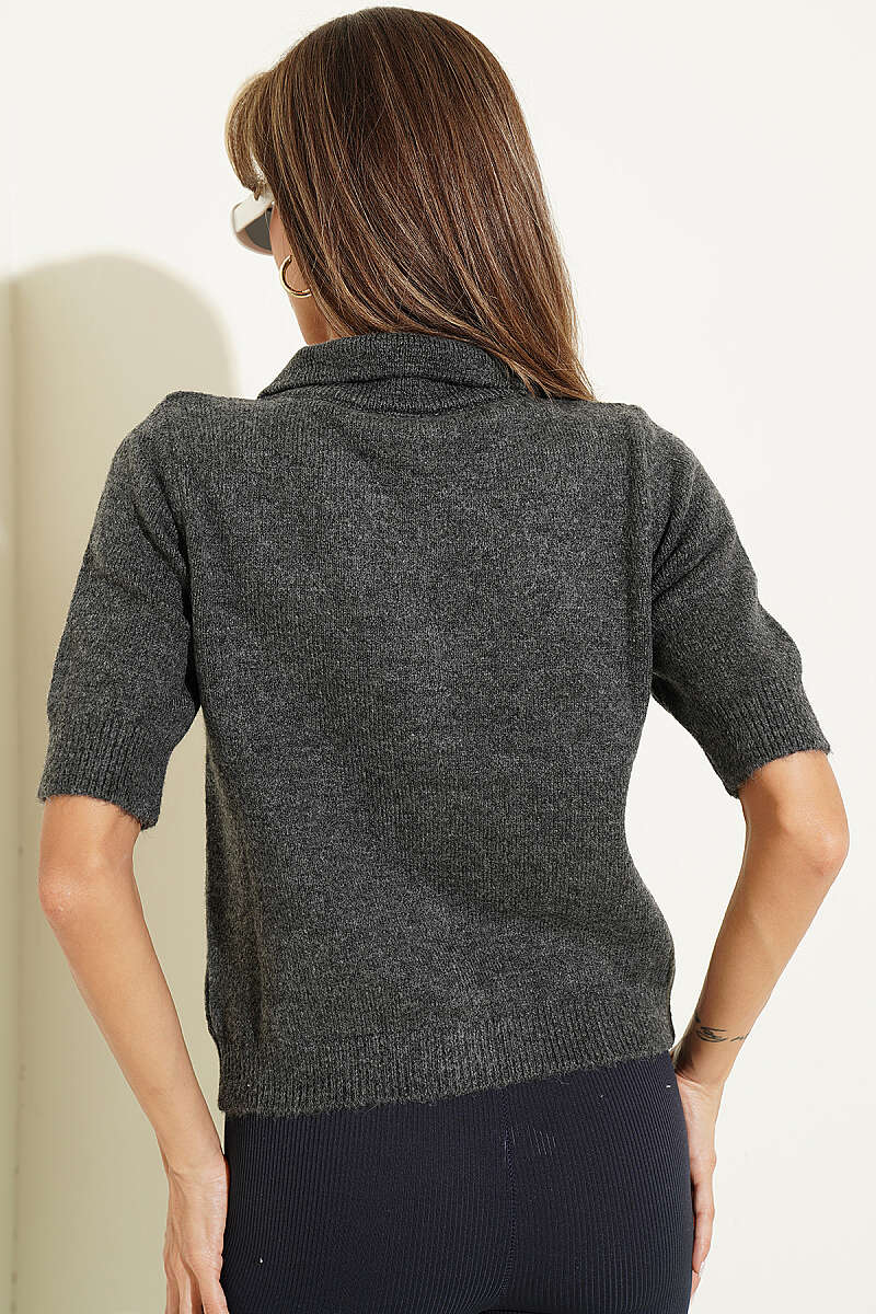 Short-Sleeve Button Knit Cardigan - Smoke Grey