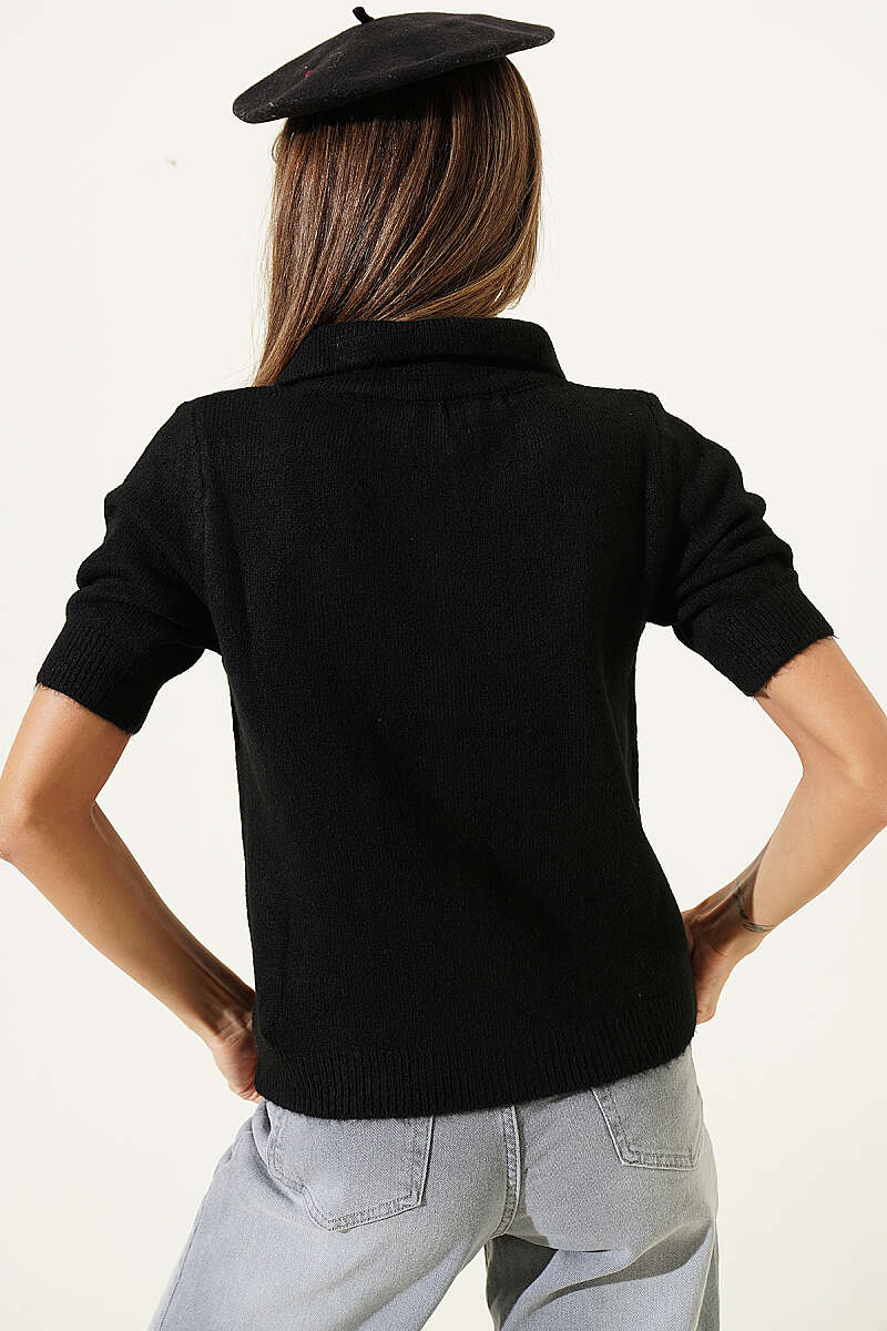 Short-Sleeve Button Knit Cardigan - Black