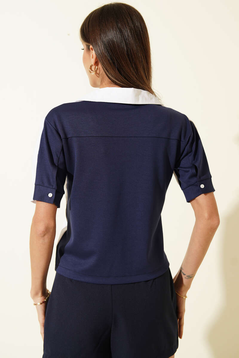 Short-Sleeve Shirt with Modal Trim - Navy