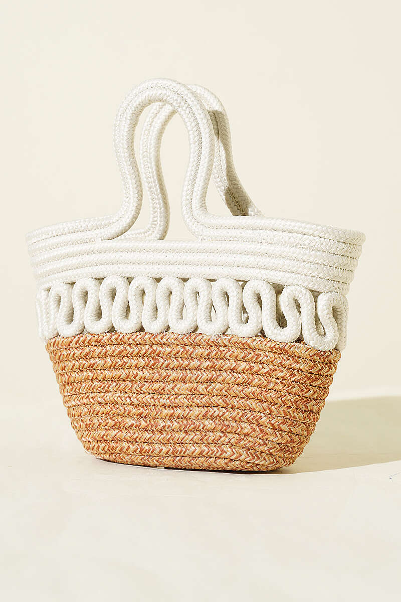 Short-Handle Straw Block Bag - Ecru