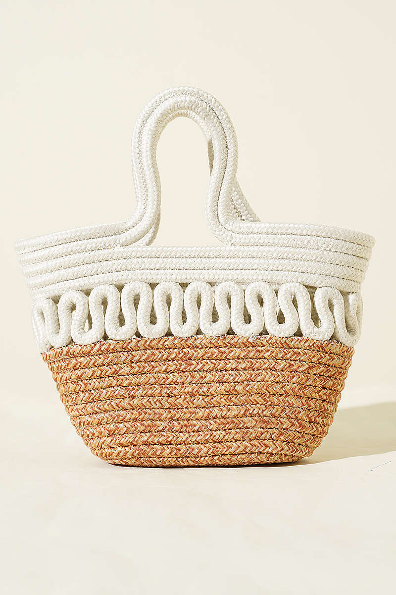 Short-Handle Straw Block Bag - Ecru