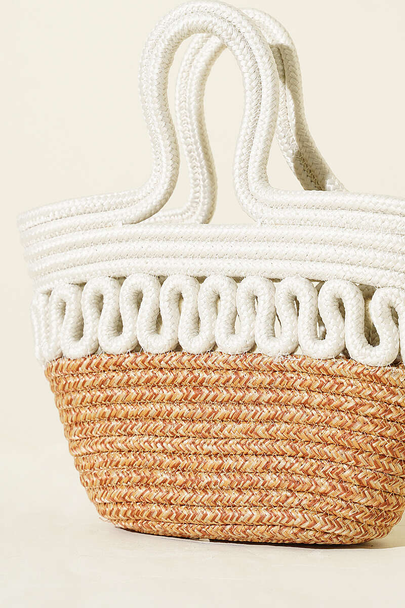 Short-Handle Straw Block Bag - Ecru