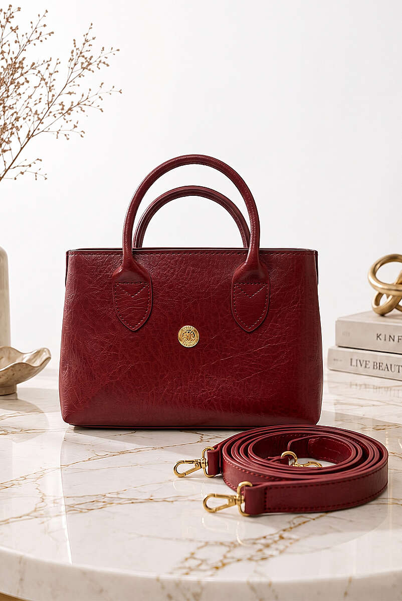 Short-Handle Zip Handbag - Burgundy