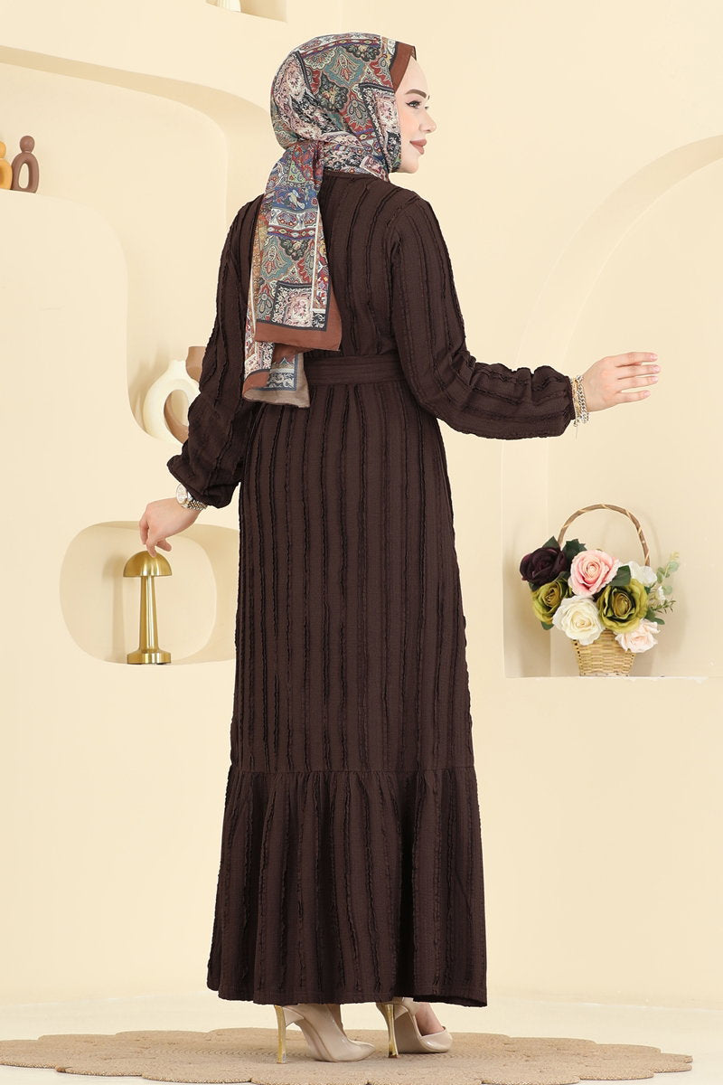 Classic Long Striped Dress - Light Brown