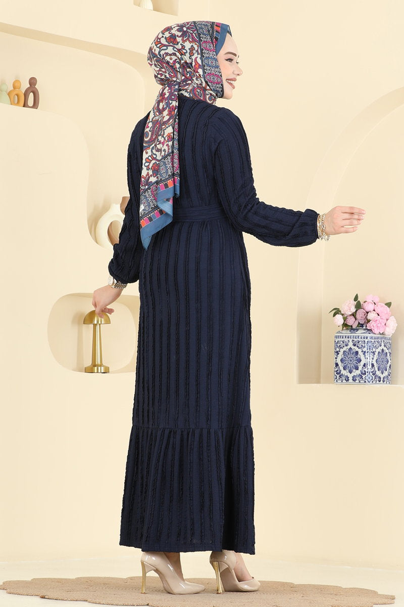 Classic Long Striped Dress - Navy