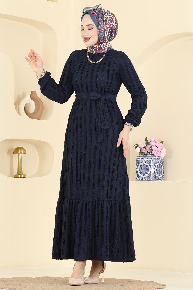 Classic Long Striped Dress - Navy