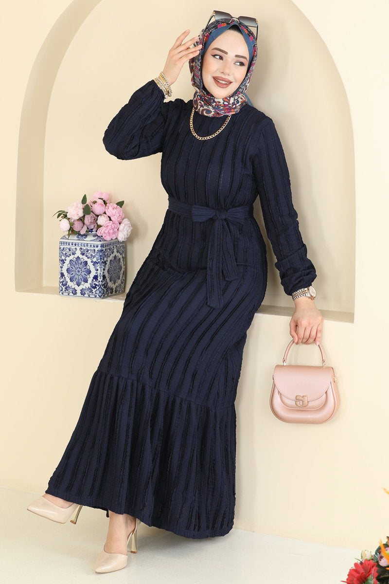 Classic Long Striped Dress - Navy