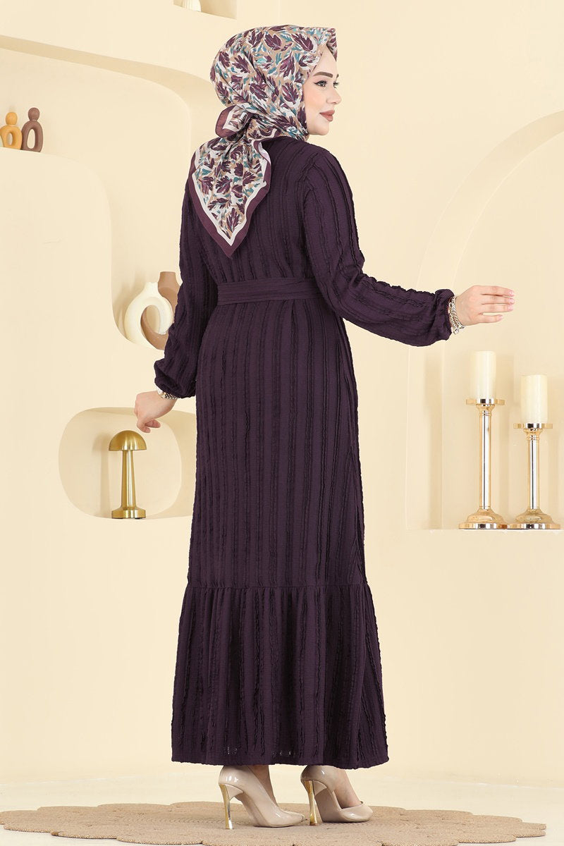 Classic Long Striped Dress - Purple
