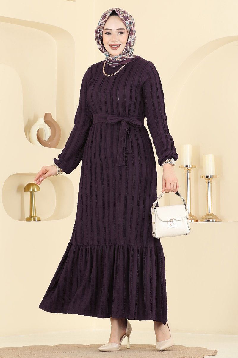 Classic Long Striped Dress - Purple