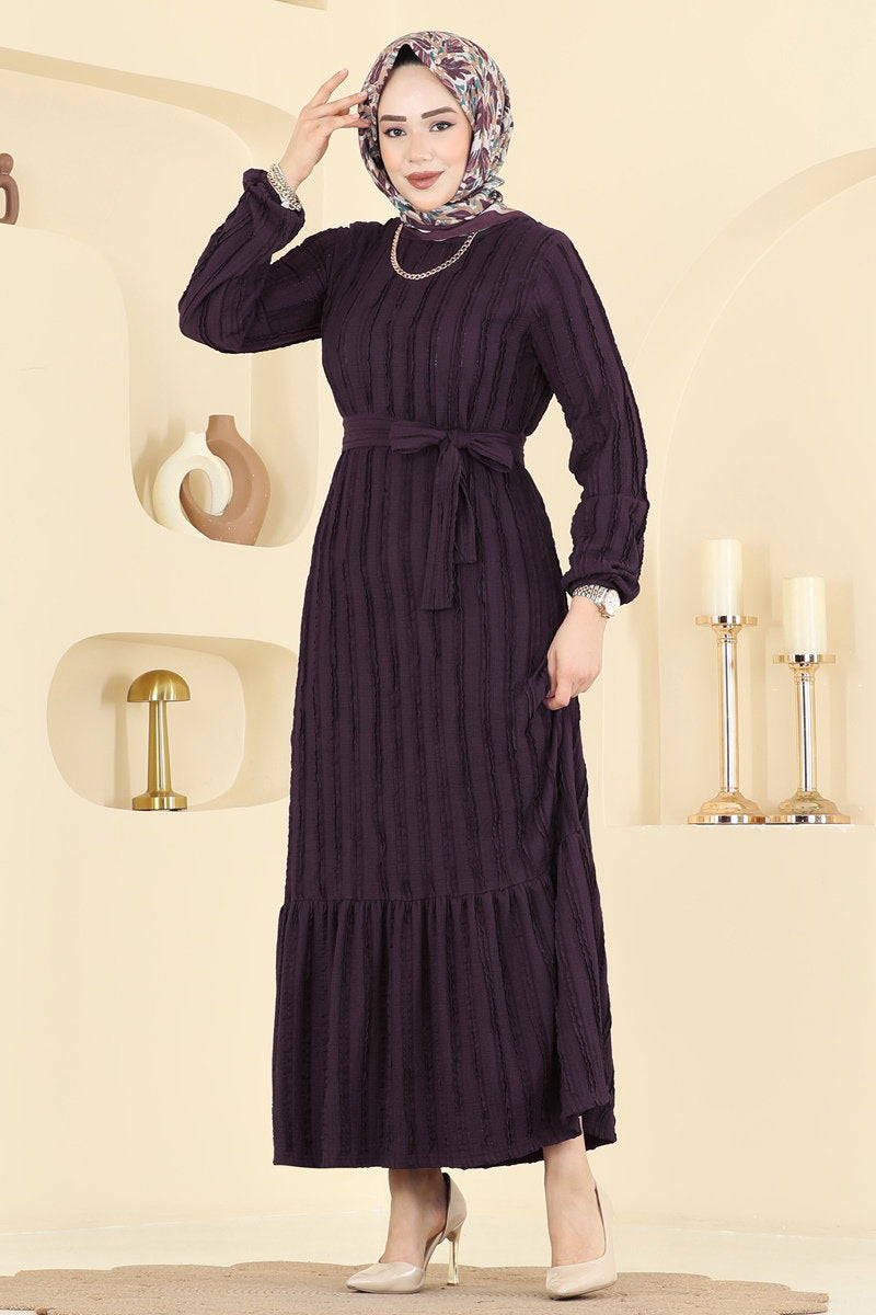 Classic Long Striped Dress - Purple