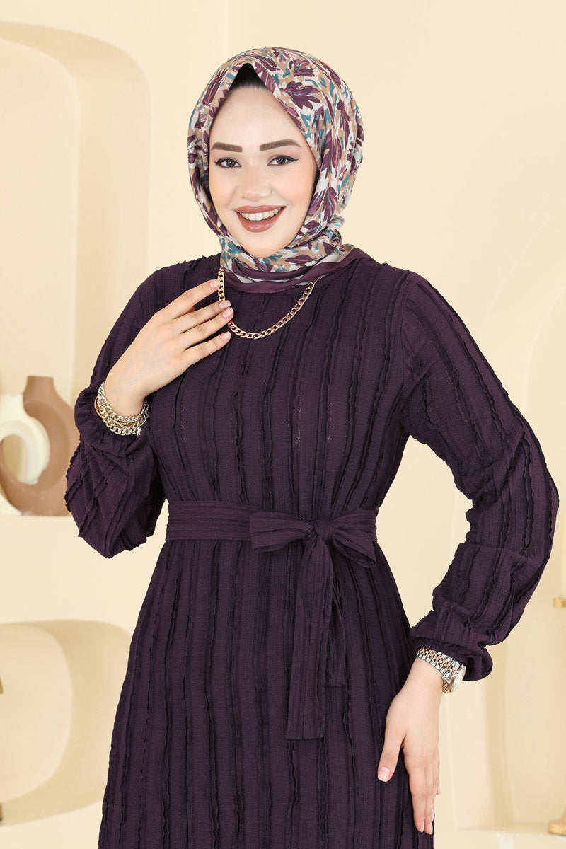 Classic Long Striped Dress - Purple