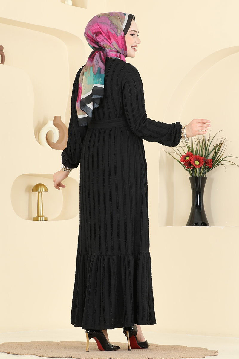 Classic Long Striped Dress - Black