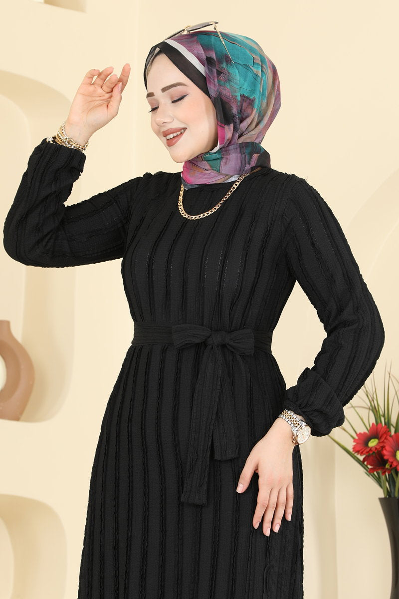 Classic Long Striped Dress - Black