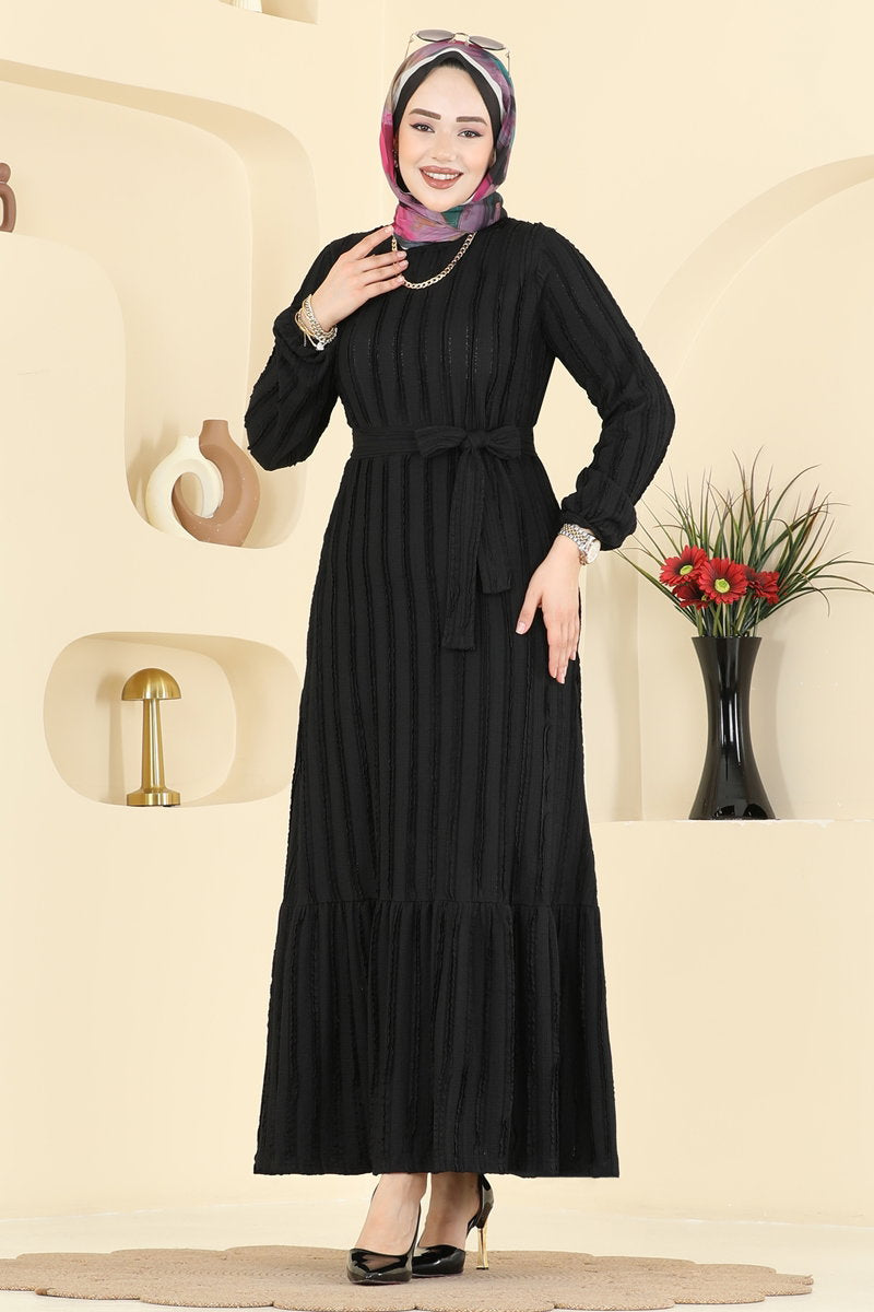 Classic Long Striped Dress - Black