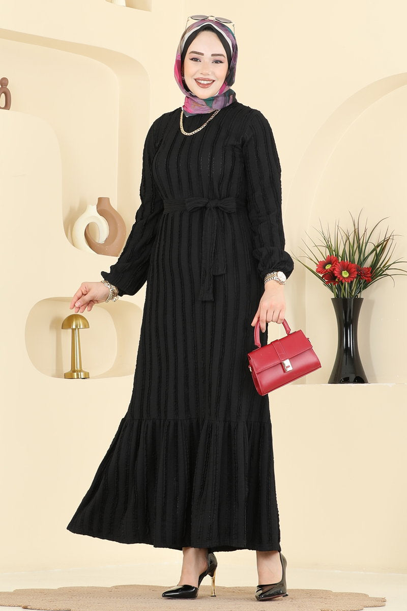 Classic Long Striped Dress - Black