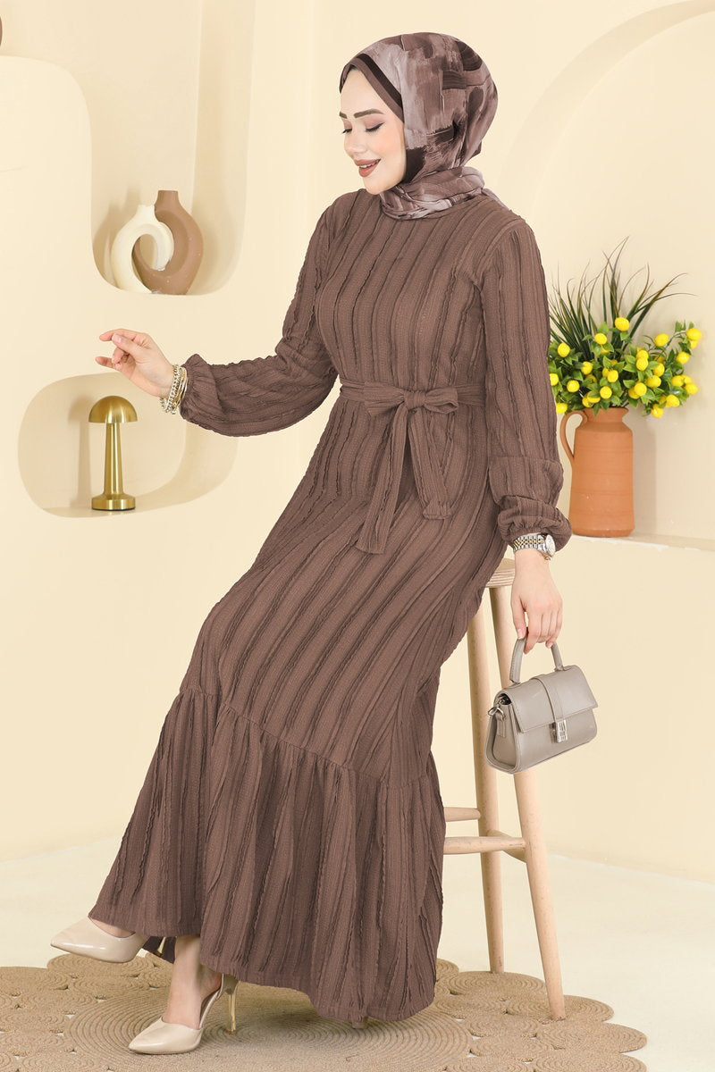 Classic Long Striped Dress - Mink