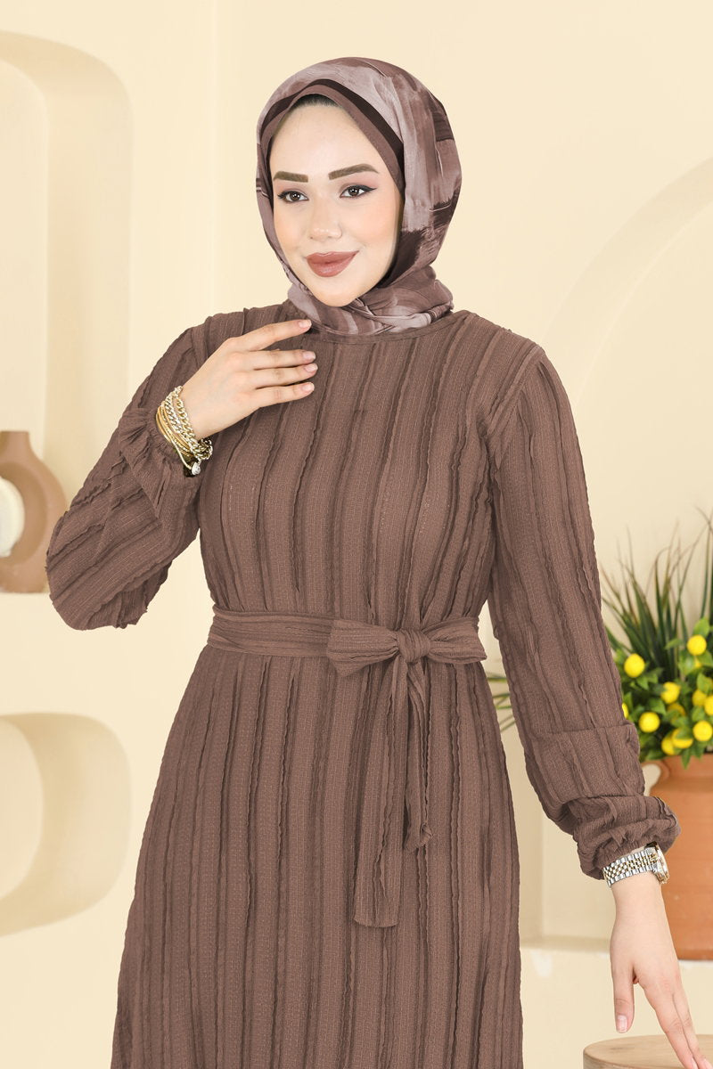 Classic Long Striped Dress - Mink