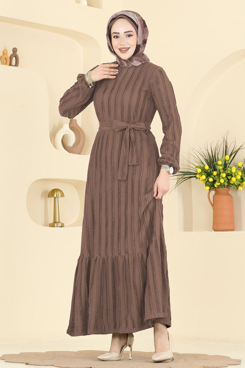Classic Long Striped Dress - Mink