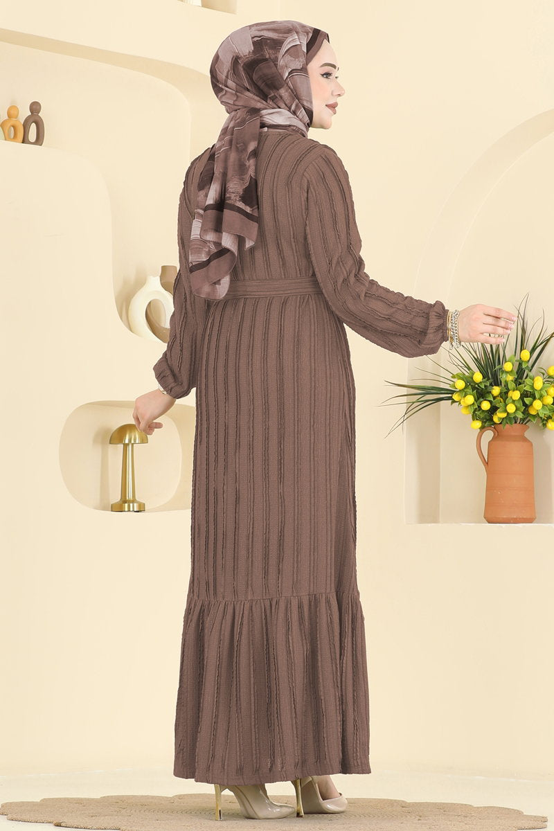 Classic Long Striped Dress - Mink