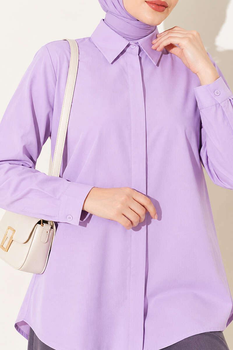 Classic-Collar Curved-Hem Shirt - Lilac