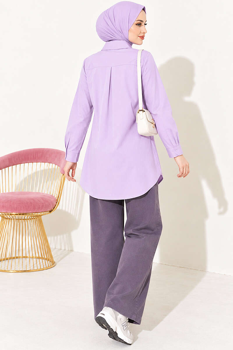 Classic-Collar Curved-Hem Shirt - Lilac