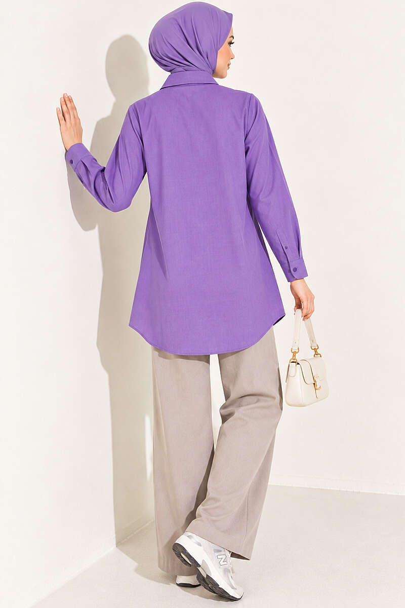 Classic-Collar Curved-Hem Shirt - Violet