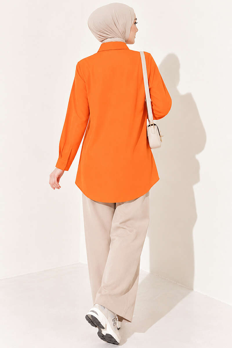 Classic-Collar Curved-Hem Shirt - Orange