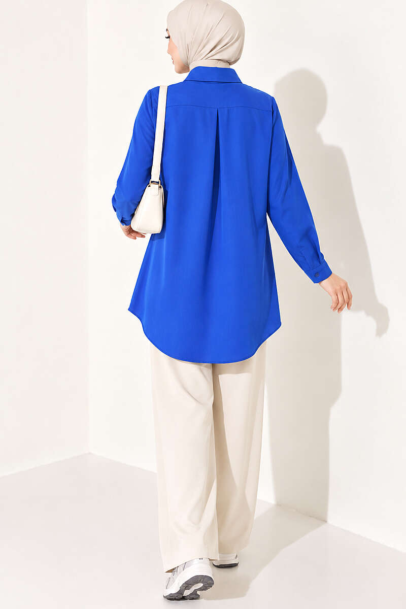 Classic-Collar Curved-Hem Shirt - Saxe Blue