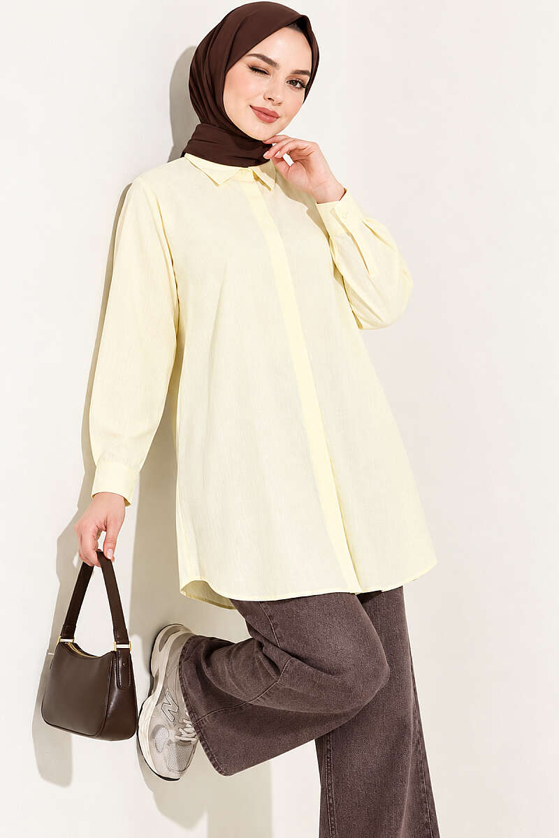Classic-Collar Curved-Hem Shirt - Yellow