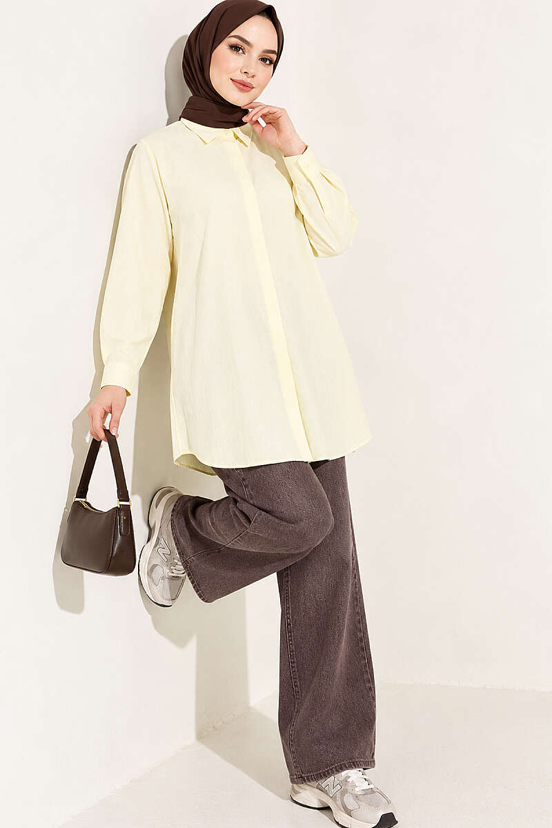 Classic-Collar Curved-Hem Shirt - Yellow