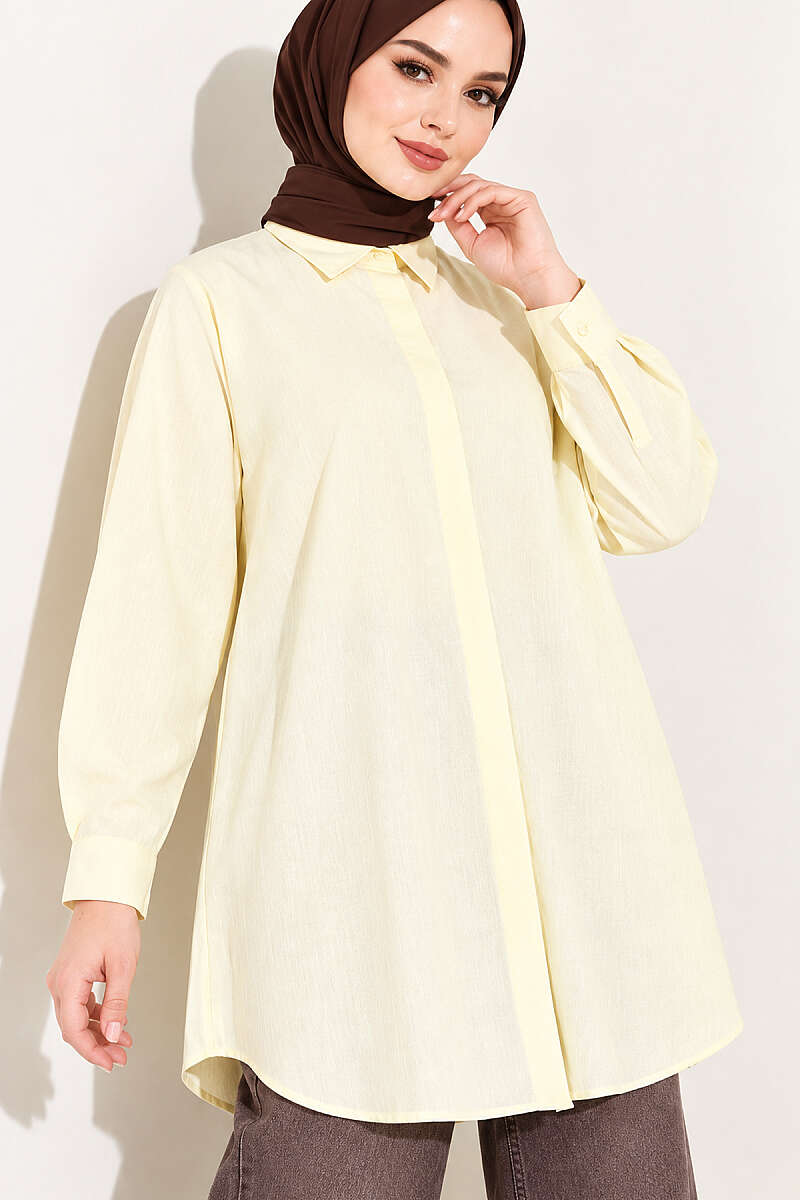 Classic-Collar Curved-Hem Shirt - Yellow