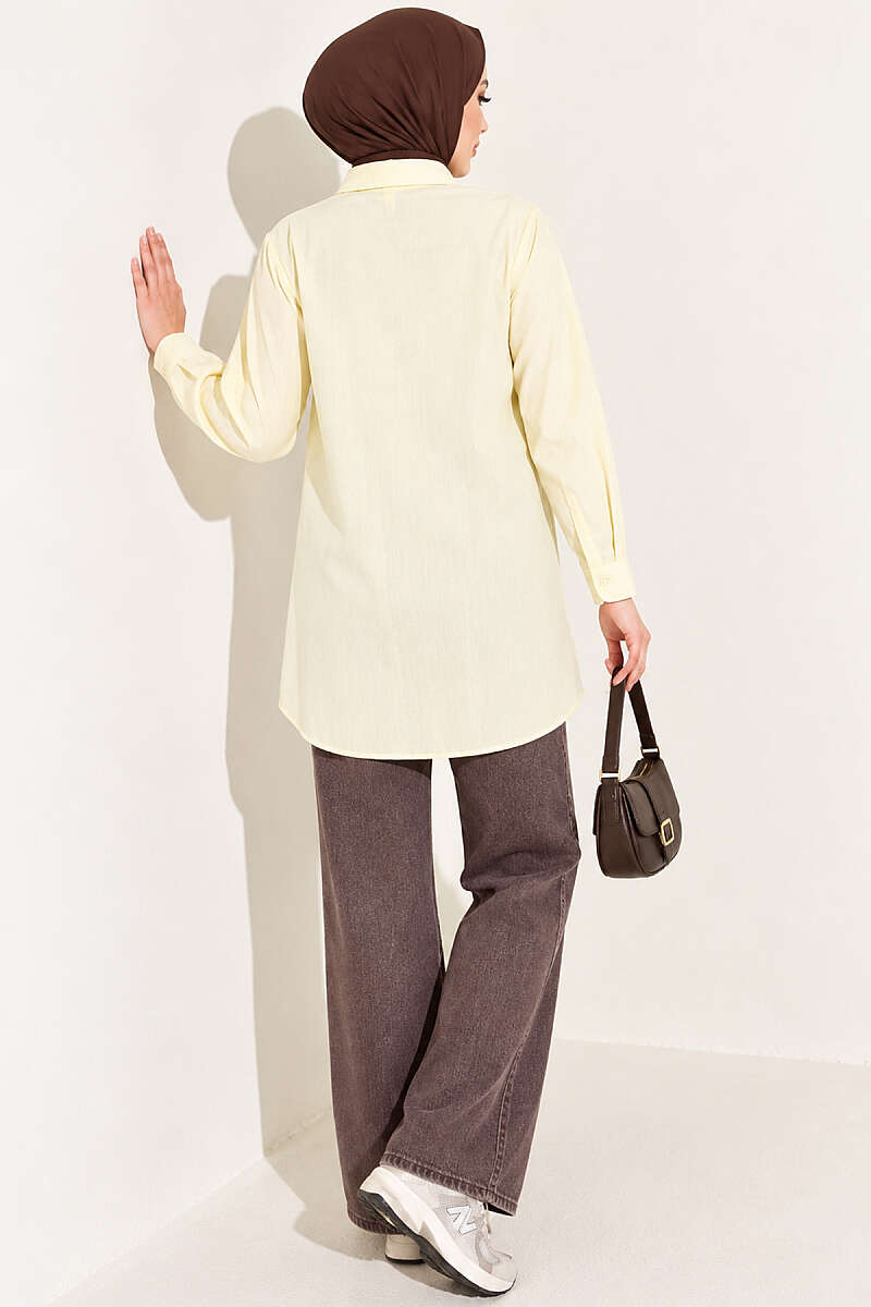 Classic-Collar Curved-Hem Shirt - Yellow