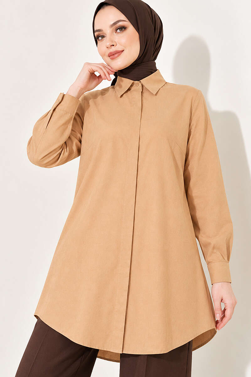 Classic-Collar Curved-Hem Shirt - Earth