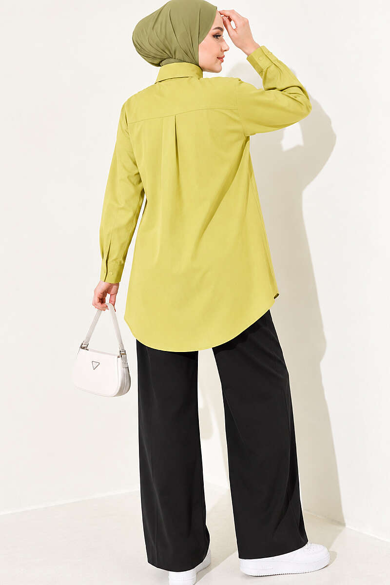Classic-Collar Curved-Hem Shirt - Olive