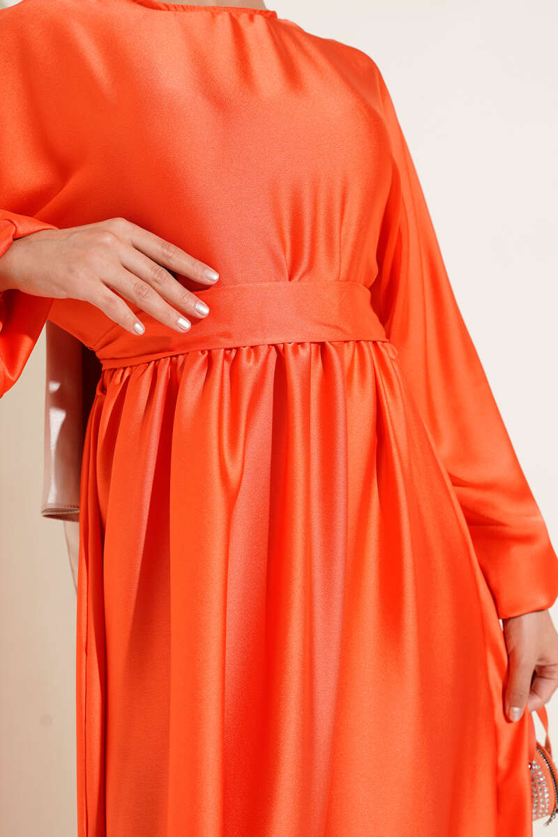Flared Evening Dress with Elastic Waist - Orange