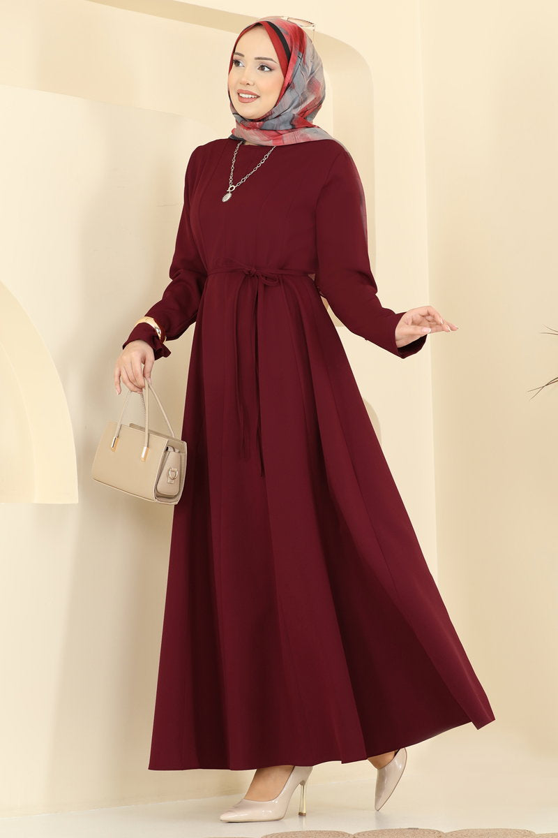Flared Double Knit Dress - Burgundy