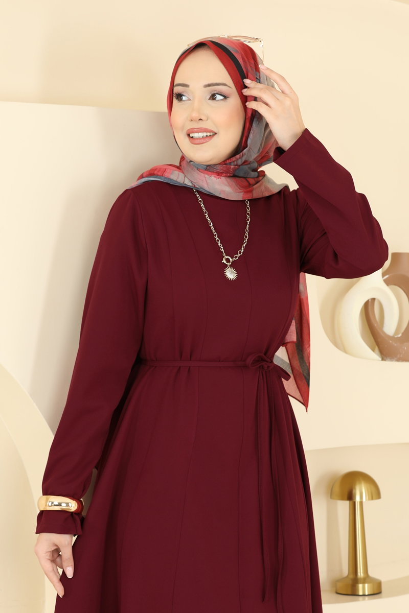 Flared Double Knit Dress - Burgundy