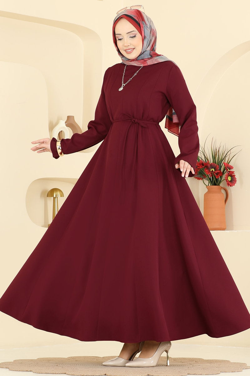 Flared Double Knit Dress - Burgundy