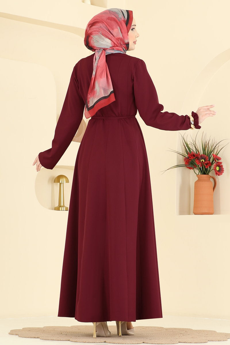 Flared Double Knit Dress - Burgundy