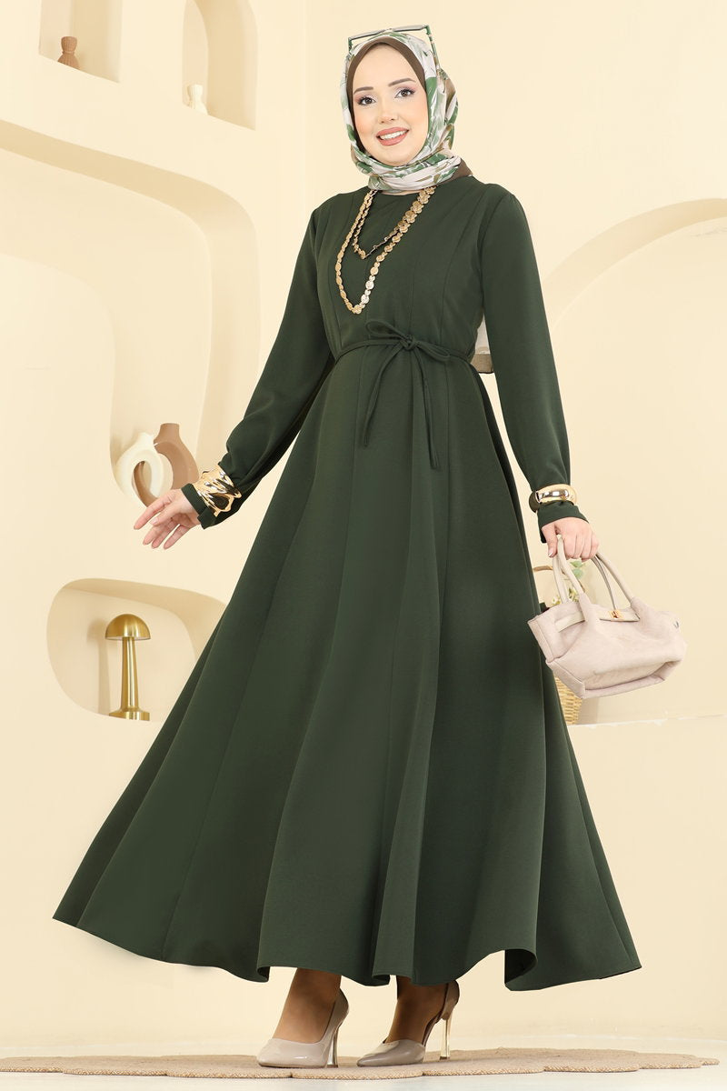 Flared Double Knit Dress - Khaki