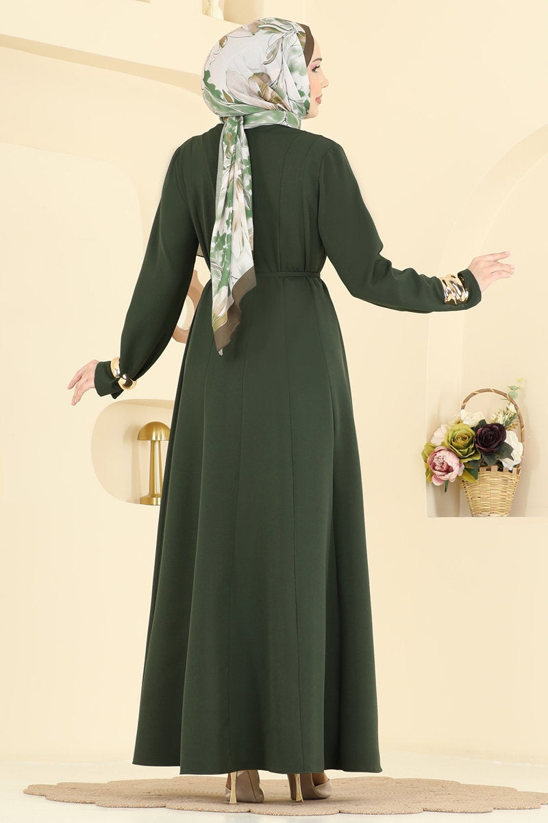 Flared Double Knit Dress - Khaki