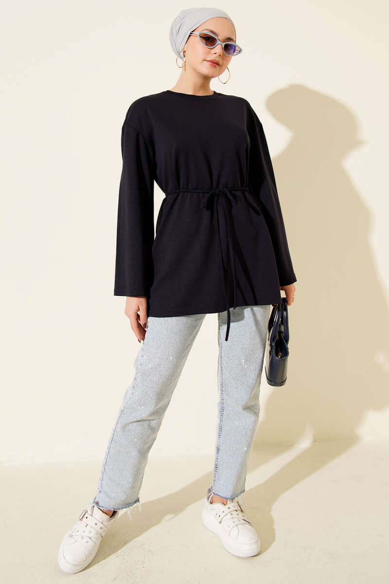 Loycha Tunic with Sleeve Badge and Tie Belt - Navy