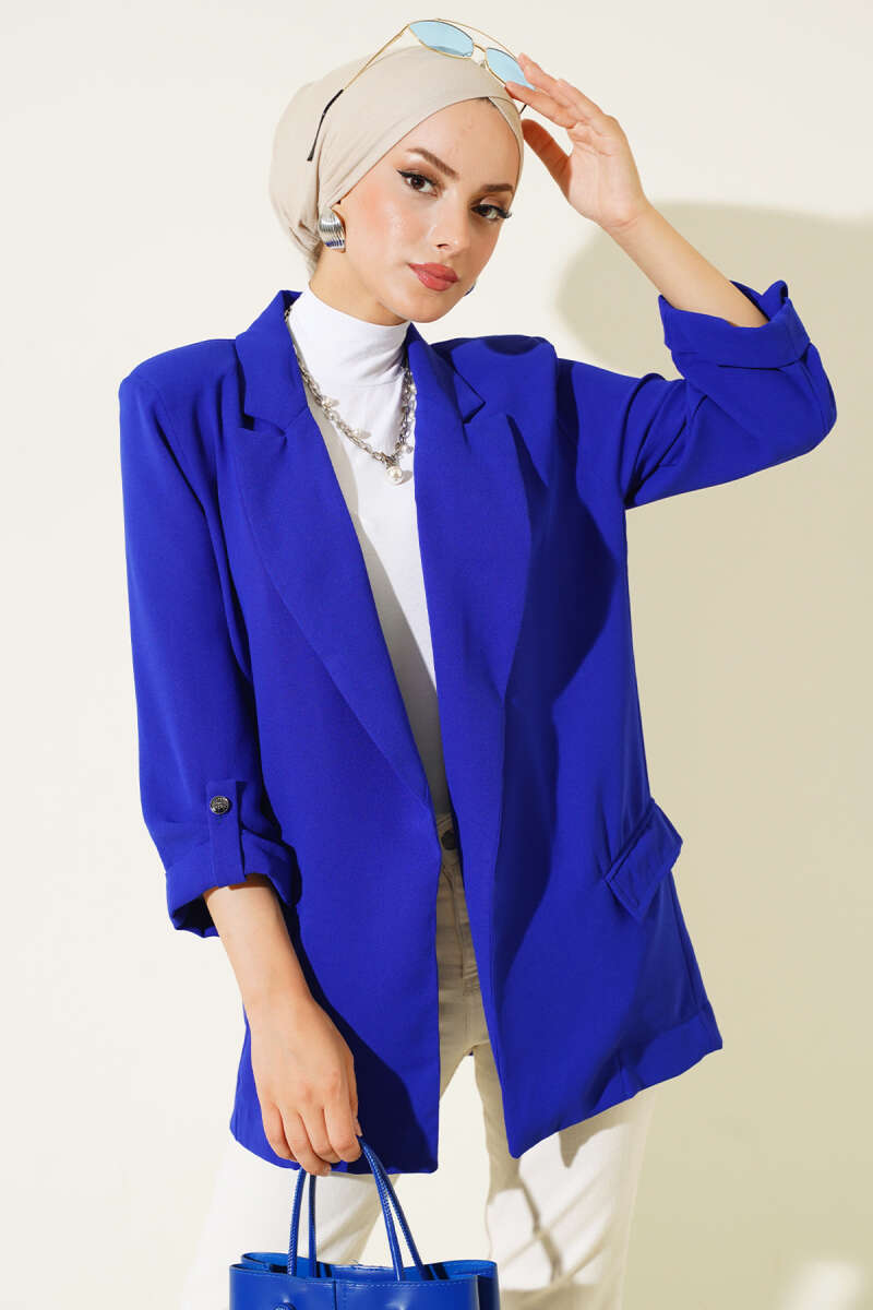 Pocket Jacket with Roll-Up Sleeves - Saxe Blue