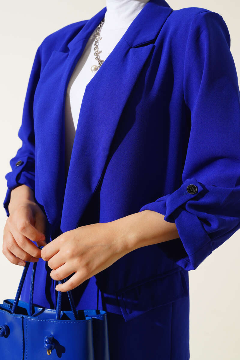 Pocket Jacket with Roll-Up Sleeves - Saxe Blue
